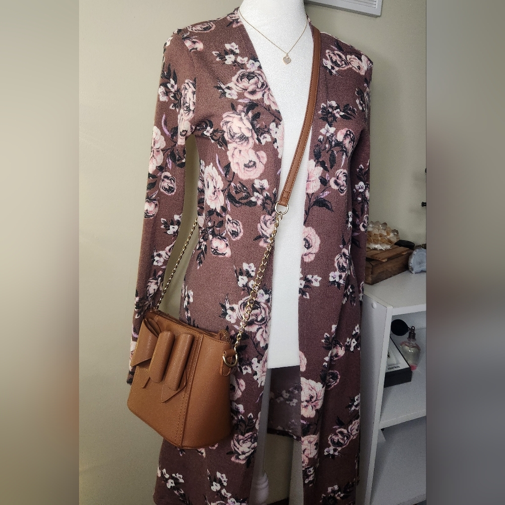 Womens Charlotte Russe XS Purple Floral Long Cardigan